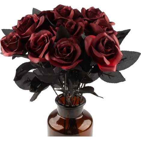 Rose Artificielle - Fleur en Soie Noire - Tige Unique Réaliste - Décoration Intérieure Extérieure - Lot de 10 (1/5)