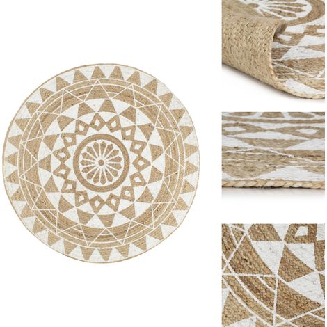 vidaXL Handmade Rug Jute with White Print 90 cm (1/5)