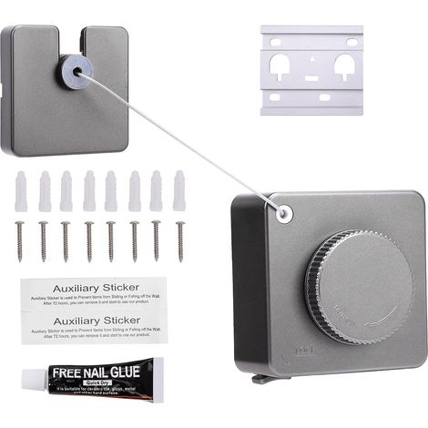 Corde à linge rétractable anti-affaissement acier inoxydable 4.6m gris (1/5)