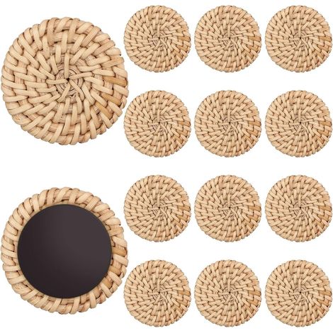 12 aimants de réfrigérateur en rotin, aimants de réfrigérateur décoratifs de style bohème, 3 cm  Surface en rotin, adaptée aux tableaux blancs et armoires de rangement, jolie décoration de cuisine boh (1/5)