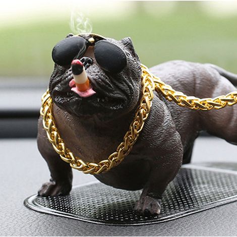 Statuette Chien en Résine Réaliste Mignonne Décoratif Tableau Bord Table Voiture Intérieur Gris 1 Pièce (1/4)