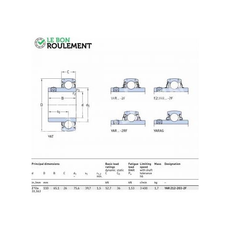 Roulement de palier YAR212-203-2F-SKF