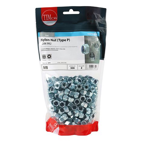 TIMCO Nylon Insert Nuts Type P DIN982 Silver - M8