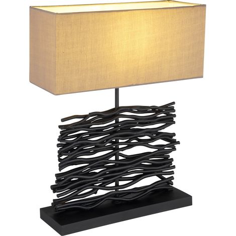 Globo - tischlampe - Jamie - schwarz - holz - stehlampe - E27 - (1/5)