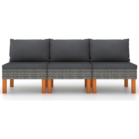vidaXL Divani Centrali 3 pz Polyrattan e Legno Massello di