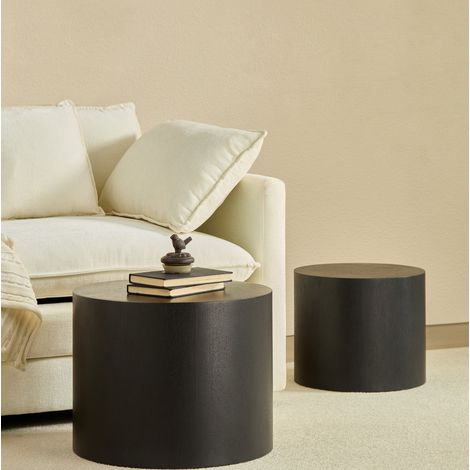 Couchtisch-Set rund aus MDF in Schwarz, 2 Satztische, platzsparend, Ø48 und Ø38 cm (1/5)