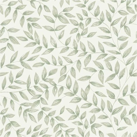 Grandeco Jessy Inia Sage Green Leaf Wallpaper Paste The Wall Vinyl Scrubbable (1/4)