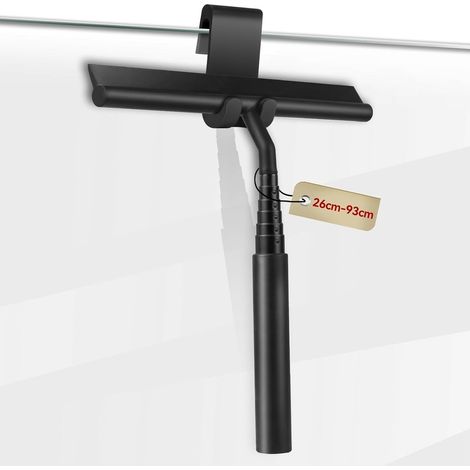 Raclette de douche ING, extensible de 26 à 93 cm, avec crochet, raclette pour vitres, accessoires de salle de bain, sans perçage, noire