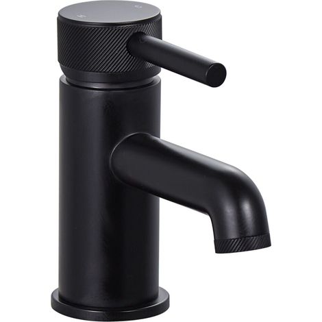 Round Mono Basin Mixer Tap with Industrial Style Detailing - Black (1/2)