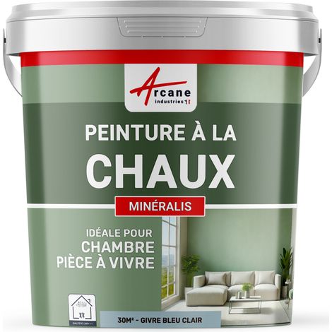 Peinture chaux, naturelle : peinture sans émanation, mineralis - 30 m² (5 kg en 1 couche) Givre Bleu Clair - ARCANE INDUSTRIES