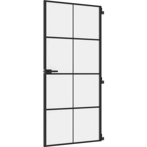 Porte intérieure，Porte d'entrée mince noir 93x201,5 cm verre trempé aluminium CFW85905 (1/5)