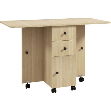 Spacious Six-Person Drop Leaf Dining Table with Storage in Stylish Wood Finish
