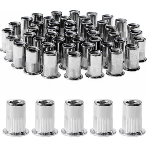 100 Pièces Rivet Ecrou M8, Écrous à Rivets en Acier Inox, Assortiment M8 Ecrou Insert Filetés Tête Plate pour Métal Plastique (14 mm x 18 mm) (1/5)