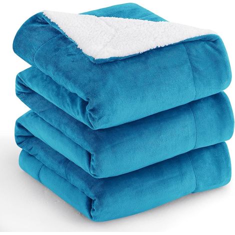 Couverture polaire Sherpa réversible 220x240 cm bleu pétrole ultra douce (1/5)