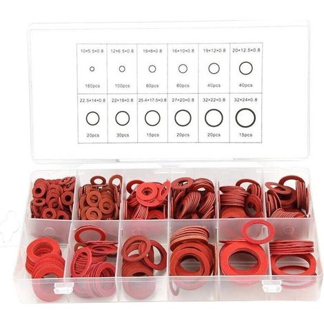 Rondelle D'Isolation - Papier D'acier Rouge - 600 Pièces - 12 Diamètres - Boîte De Rangement En Plastique (1/4)