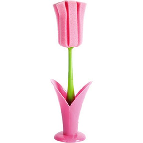 2PCS Sponge Cleaning Brush Long Handle Grip Cup Brush for Coffee Mugs Winebottle Baby Bottles Pink