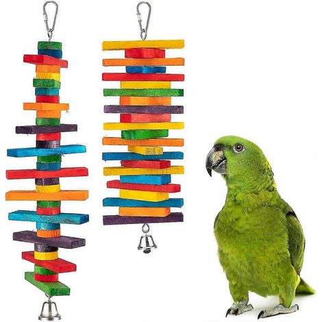 Jouet à mâcher suspendu en forme de perle pour perroquet, à accrocher dans une cage en bois. Accessoire idéal pour les perroquets, perruches, spatchins et perroquets gris. Bloc de bois. (1/5)
