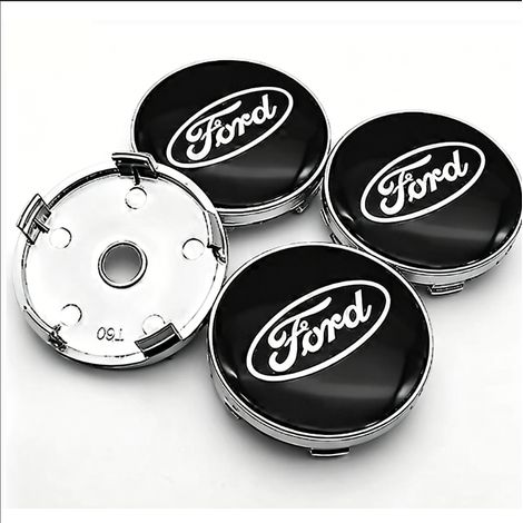 Un jeu de quatre enjoliveurs centraux de 60 mm pour Ford, noirs.