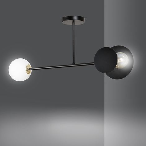 Lampada a Soffitto Minerva, Acciaio verniciato a polvere, Vetro, Nero, Bianco, 80x40x15 cm