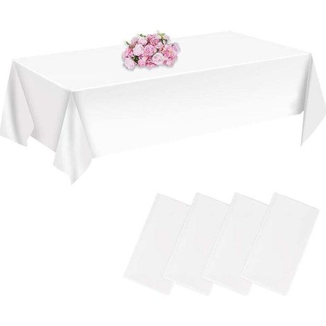 Waterproof white disposable tablecloths (4 pieces), ideal for weddings, birthdays and parties, dimensions 137 x 274 cm (1/4)