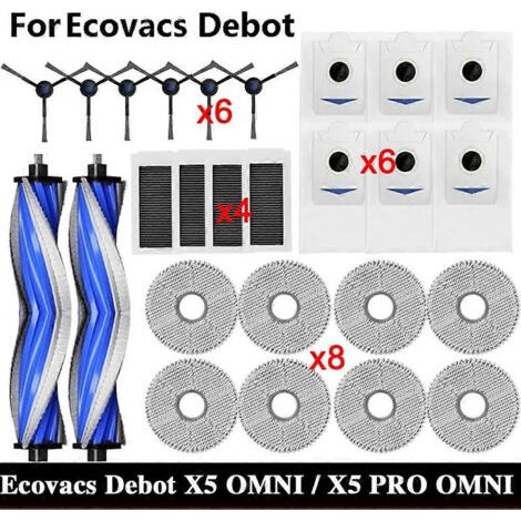 BARKBUSTERS Pièces de rechange pour aspirateur robot Ecovacs X5 OMNI / X5 PRO OMNI : sac à poussière, brosse latérale principale, filtre, accessoire de nettoyage A (1/5)