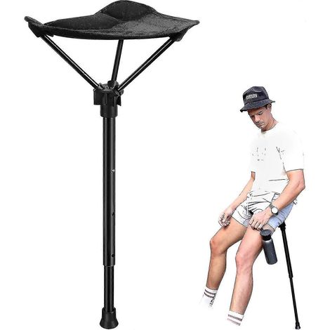 Tabouret portable à hauteur réglable, siège rétractable, chaise de pêche d'extérieur avec 4 positions, noir (1/5)