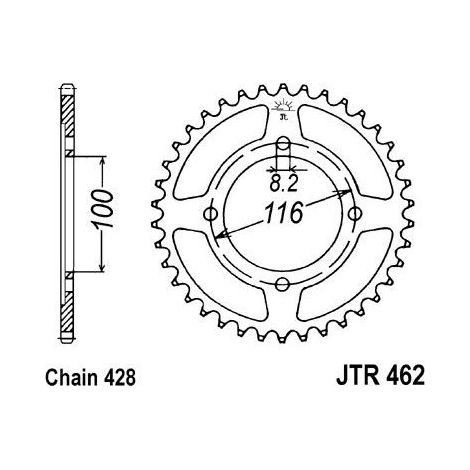 Couronne compatible avec la marque Kawasaki 80 Kx 1986-1999 - 428 - 51 Dents - Similaire JTR462