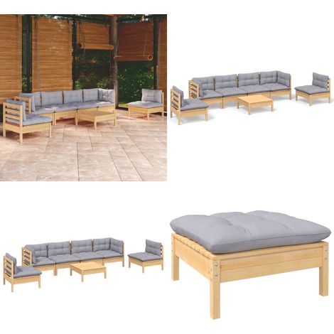 7-tlg. Garten-Lounge-Set mit Grauen Kissen Kiefer Massivholz - Garten-Lounge-Set - Garten-Lounge-Sets - Home & Living (1/5)