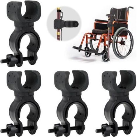 4PCS Porte Béquilles,Support de Canne de Marche,Support de Canne pour Fauteuil Roulant,Rollator,Scooter Électrique et Vélo,Accessoires pour Tubes de 2,5 à 3,5cm,Rotation à 360°