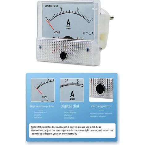 85C1 - Ampèremètre analogique CC, panneau à lecture directe 1AC30A en (1/5)