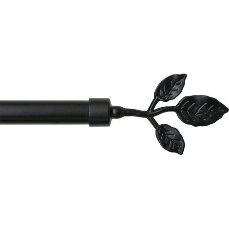 Bastone Tenda Ferro Estendibile Asta Scorritenda Anelli Foglie 120 210 cm - Nero