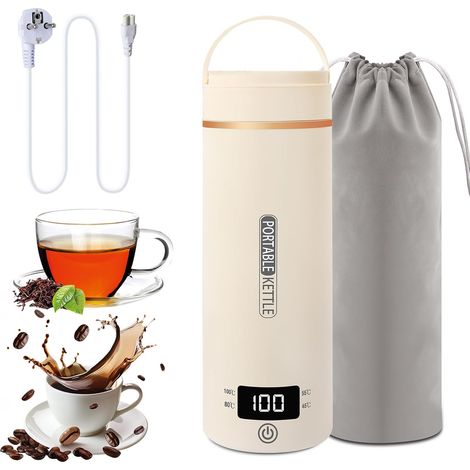 Petite bouilloire électrique de voyage 500 ml - Petite bouilloire de voyage - Bouilloire portable en acier inoxydable 316 - Fermeture automatique - Pour thé, café, lait bébé (beige) (1/5)