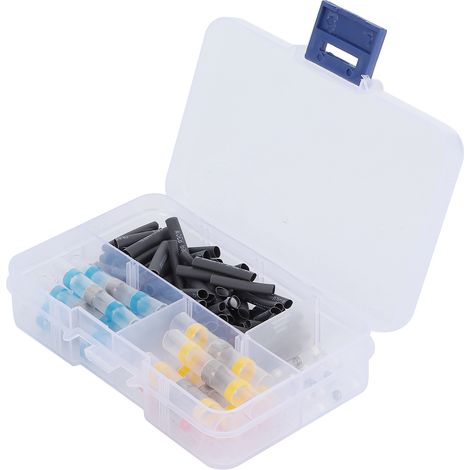 Lot de 100 connecteurs thermorétractables avec bagues de soudure, manchons étanches pour fils électriques, sertissage et soudage, kit de bornes. (1/5)
