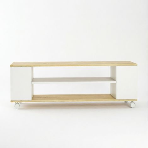 Mobile TV con ruote per TV fino a 55 pollici 120x40x38,5 cm bianco e legno HOMVRA (1/5)