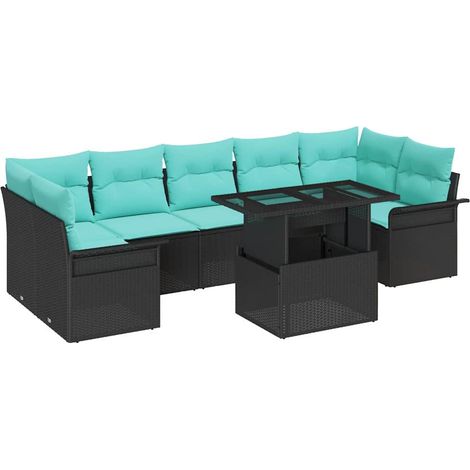 Conjunto de sofá de jardín 8 pcs Negro Rattan de Poliéster vidaXL (1/5)