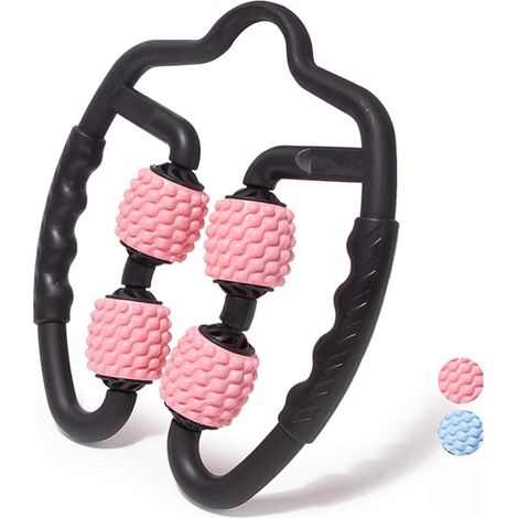 Rouleau de massage manuel en mousse rose, massage anti-cellulite à 360° des tissus musculaires profonds des jambes, 4 roues, thérapie des tissus profonds et des muscles-AquaForge