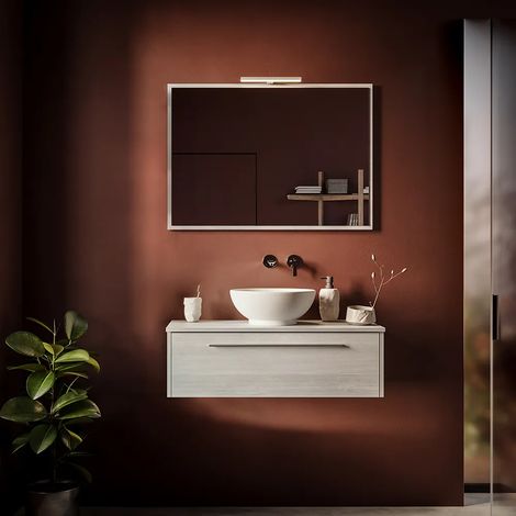 Armoire de toilette suspendue 100cm Chêne cendré un tiroir à fermeture progressive avec plan et miroir inclus Mod. Aoki