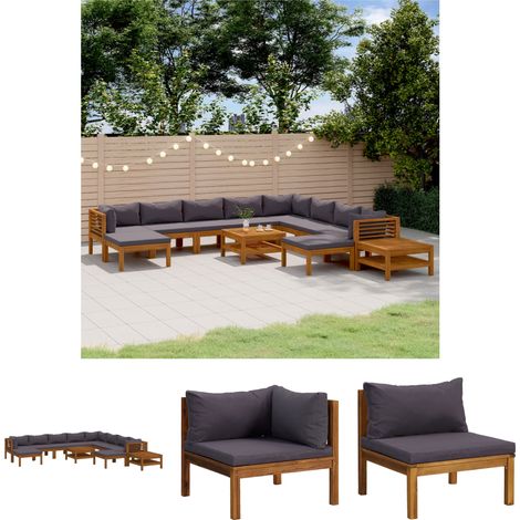 12-tlg. Gartenmöbel Set Sitzgruppe Essgruppe mit Auflage Massivholz Akazie DE71162 (1/5)