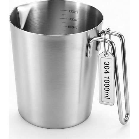 Verre doseur en acier inoxydable 1 l avec graduation fine 304 - Avec poignée et bord verseur tout autour - Passe au lave-vaisselle - Pour la maison, la cuisine, le restaurant, le bar, le café, etc (1/5)
