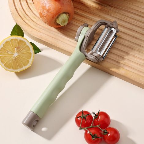Pelador lateral de tres hojas – Pelador de cocina de acero inoxidable para frutas y verduras – Cortador de juliana y hoja dentada (1/5)