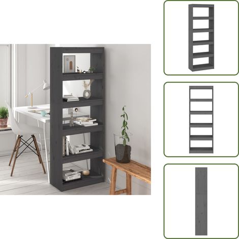 The Living Store Libreria/Divisorio Grigio 60x30x167,5 cm in Massello di Pino - Scaffale per libri