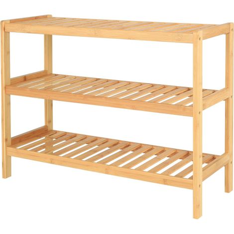dibea Schuhregal mit 3 Ablagefächern, Schuhschrank, Bambusregal, Standregal, Küchenregal, Wohnzimmerregal, 70 x 26 x 55 cm, naturfarben