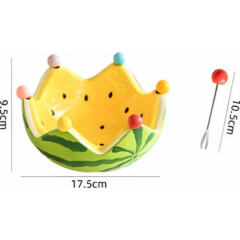 Ensemble de coupes à fruits en céramique en forme de pastèque avec 6 fourchettes en acier inoxydable - Bol de service coloré pour les fêtes d'été, les salades de fruits, les pique-niques et les activi