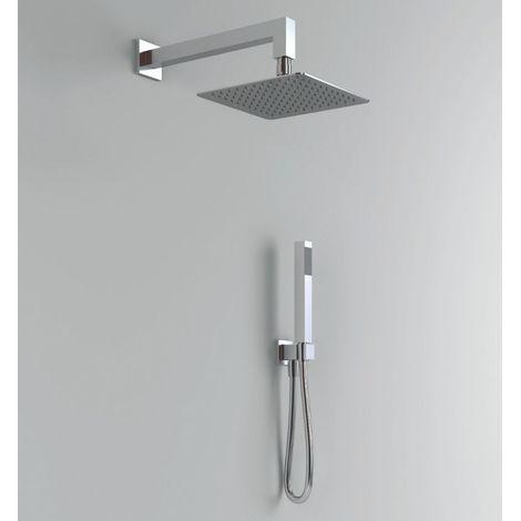 Kit doccia quadro 20x20 cm completo soffione braccio presa acqua doccetta laccio tipo di accessorio soffione 2 mm spessore - confezione 1 (1/2)
