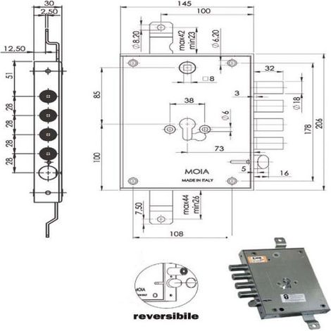Serrure Sic.Triplice Cil. E73 664/281 Moia