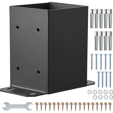 Mophorn 2 Piezas Soportes para Postes de Madera 4" x 4"(102x102 mm) Base Interna de Poste de Acero al Carbono para Anclaje de Poste con Recubrimiento en Polvo para Barandilla de Soporte, Terraza, Negr (1/5)