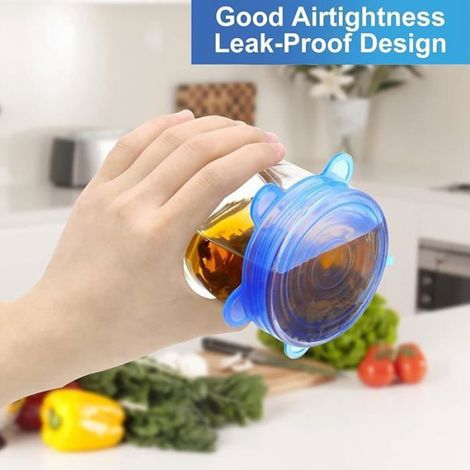 Lot de 6 couvercles en silicone extensibles réutilisables pour conserver et sceller les aliments (1/5)