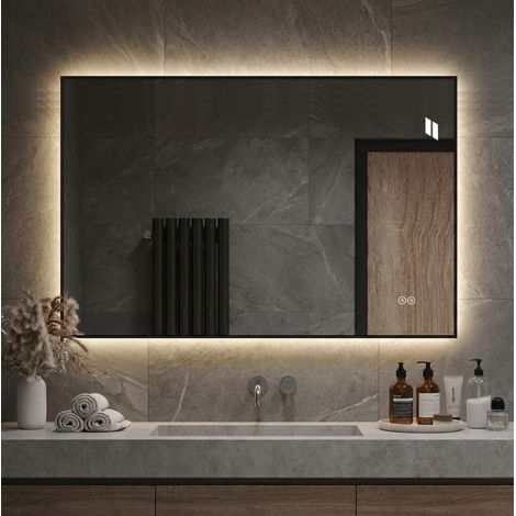Espejo LED de baño 50x70 cm de aluminio, retroiluminado, antivaho, 3 colores, regulador y memoria (1/5)