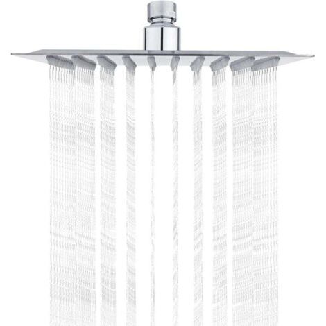 Soffione doccia in acciaio inox, forma quadrata da 20 cm, filettatura universale per pioggia da 1/2", girevole a 360°.