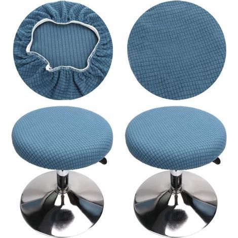 Set di 2 coprisgabelli rotondi (blu), lavabili, di facile manutenzione, morbidi e resistenti, per sgabelli da 30-40 cm. (1/5)